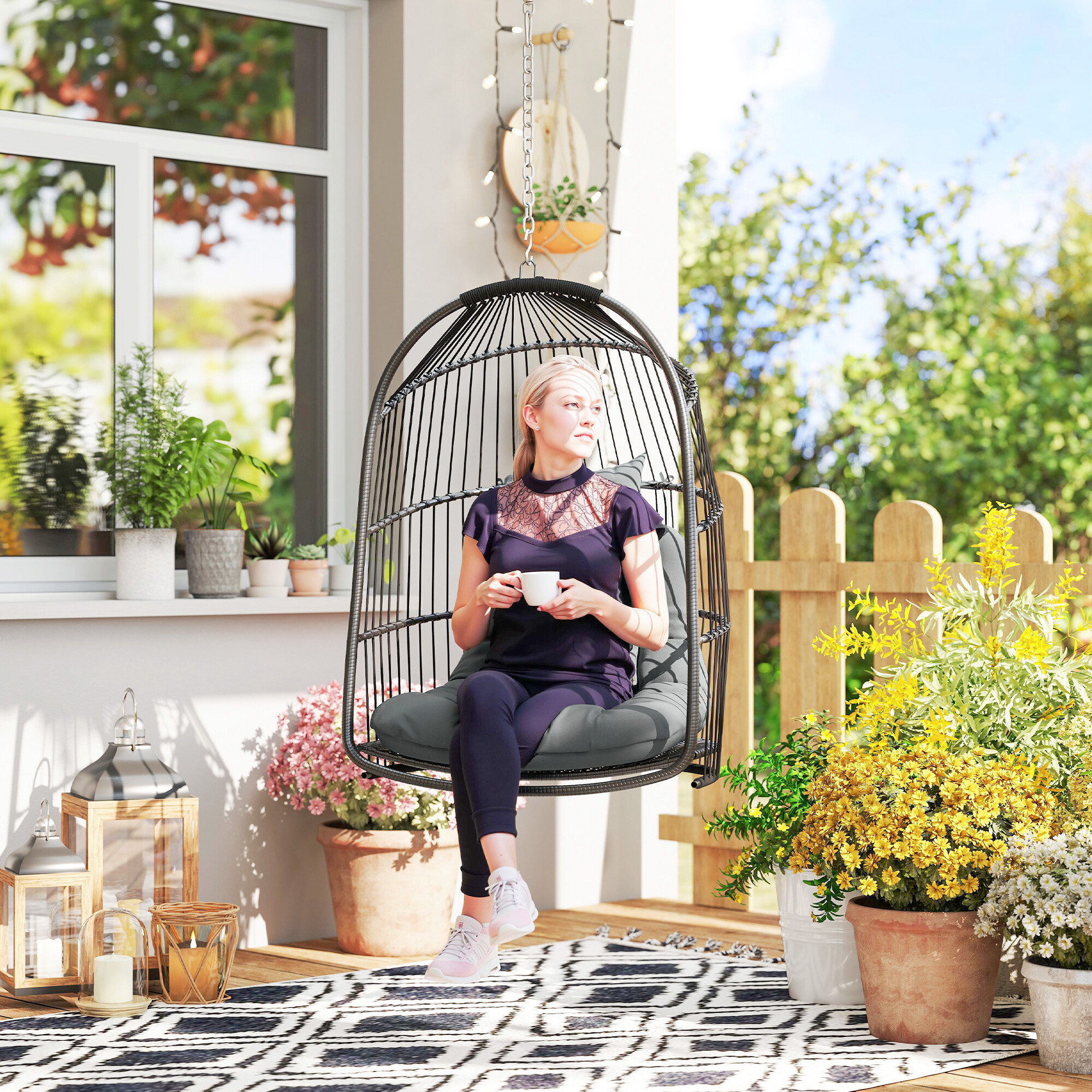 Outsunny Hängestuhl dunkelgrau Polyethylen B/H/L: ca. 68x105x74 cm