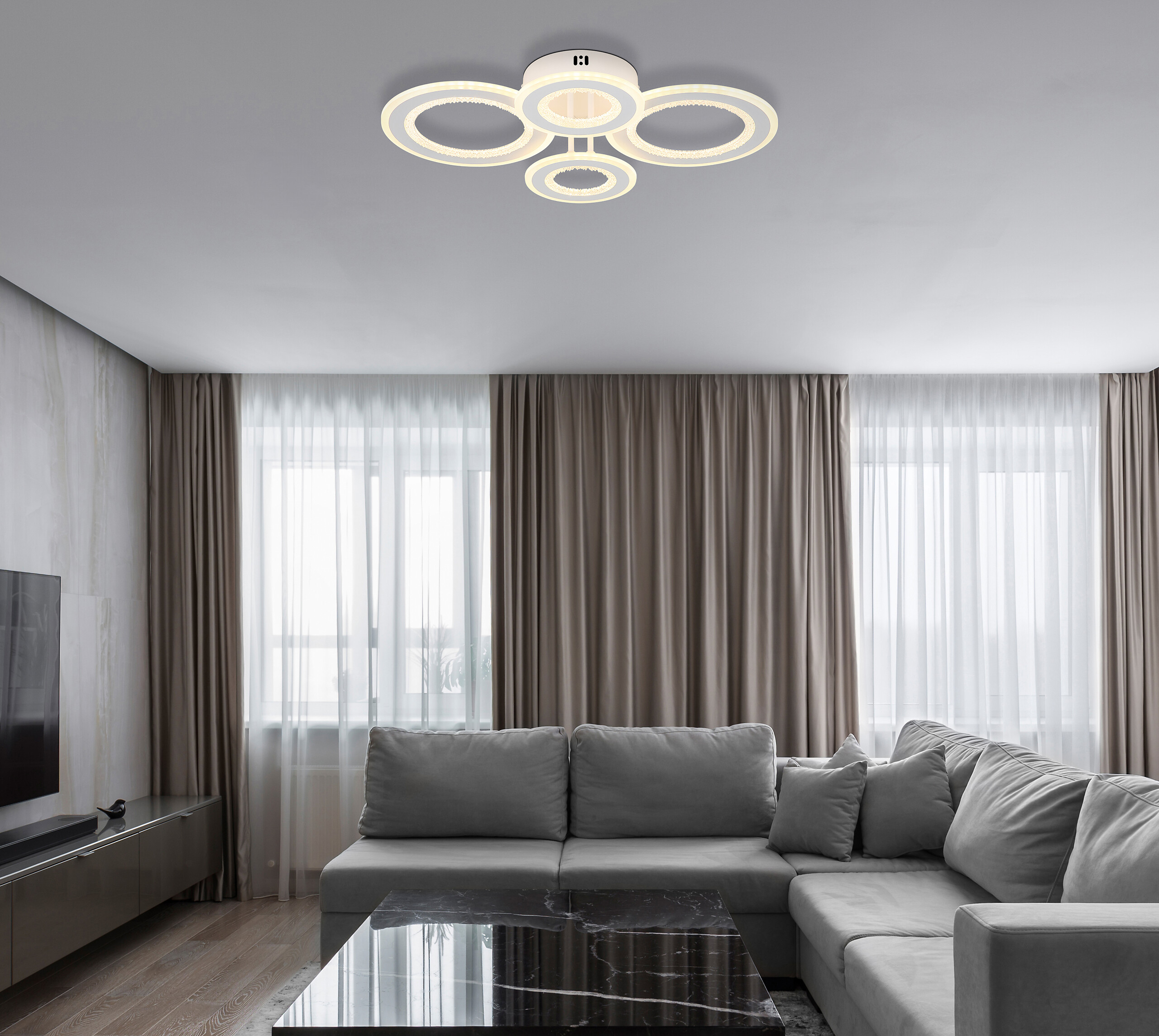 GLOBO LED-Deckenleuchte weiß klar Opal Kunststoff Metall B/H/L: ca. 42x12x59 cm 1 Brennstellen