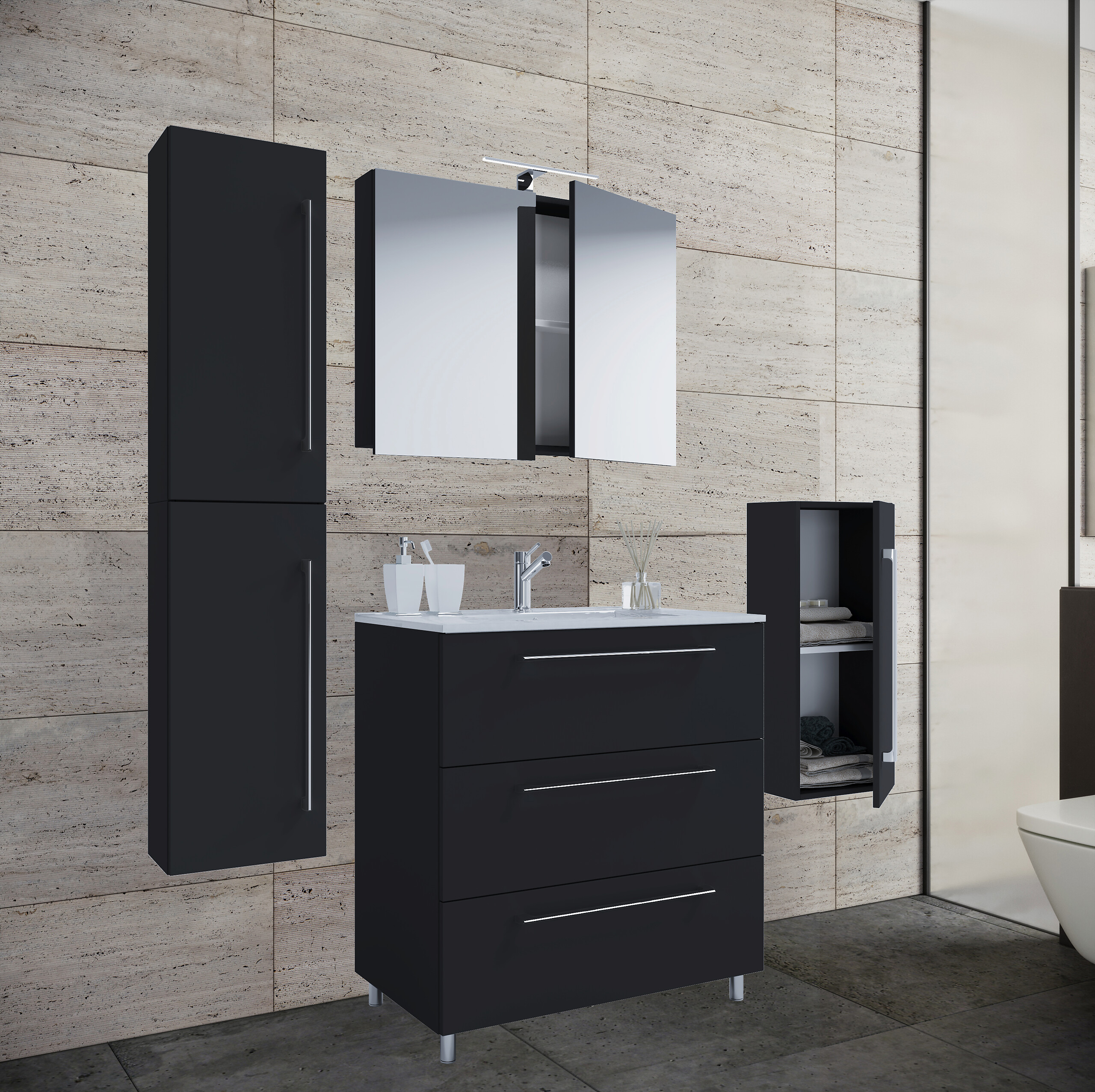 Waschplatz 5tlg-Schubo schwarz B/H/T: ca. 60x86x46 cm