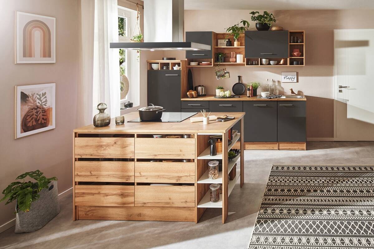 Respekta Küchenblock Hilde grau matt B/H/T: ca. 280x205x60 cm