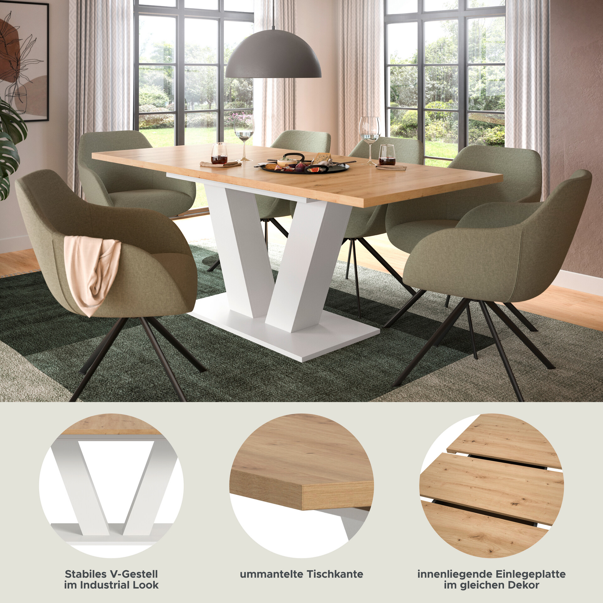 Esstisch MOTION weiß Artisan Nachbildung B/H/T: ca. 150x76x90 cm