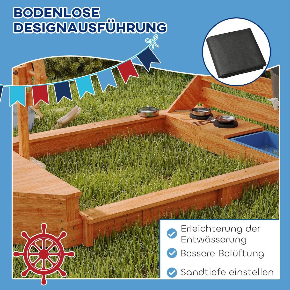 Outsunny Sandkasten grün B/H/L: ca. 103x144,5x180 cm