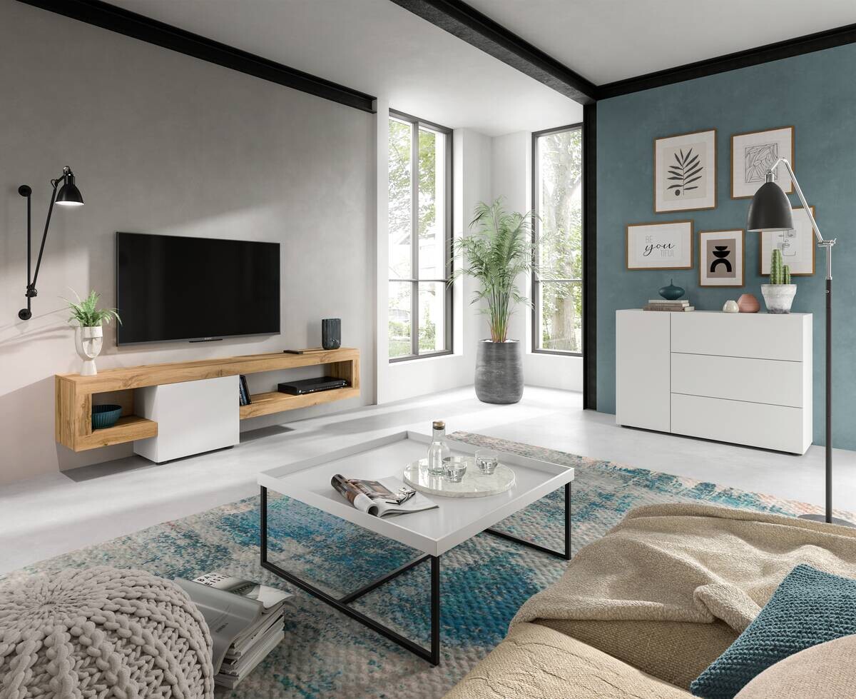 Lowboard Samba weiß Eiche Wotan Nachbildung B/H/T: ca. 190x51x30 cm