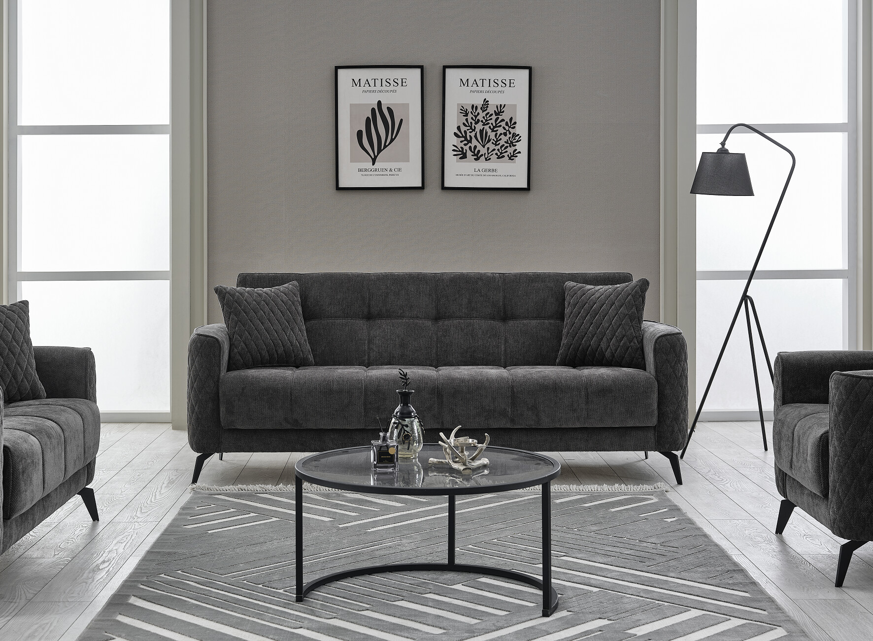 Sofa 3-2-1 Lendor grau Webstoff