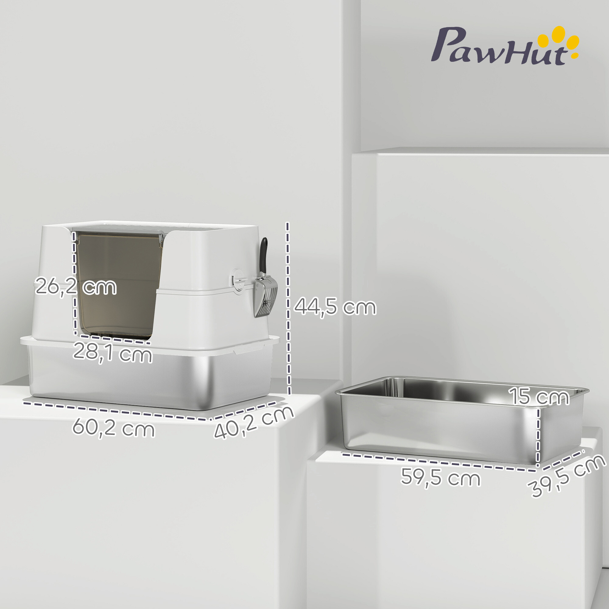 PawHut Katzenklo hellgrau Kunststoff B/H/L: ca. 40,2x44,5x60,2 cm