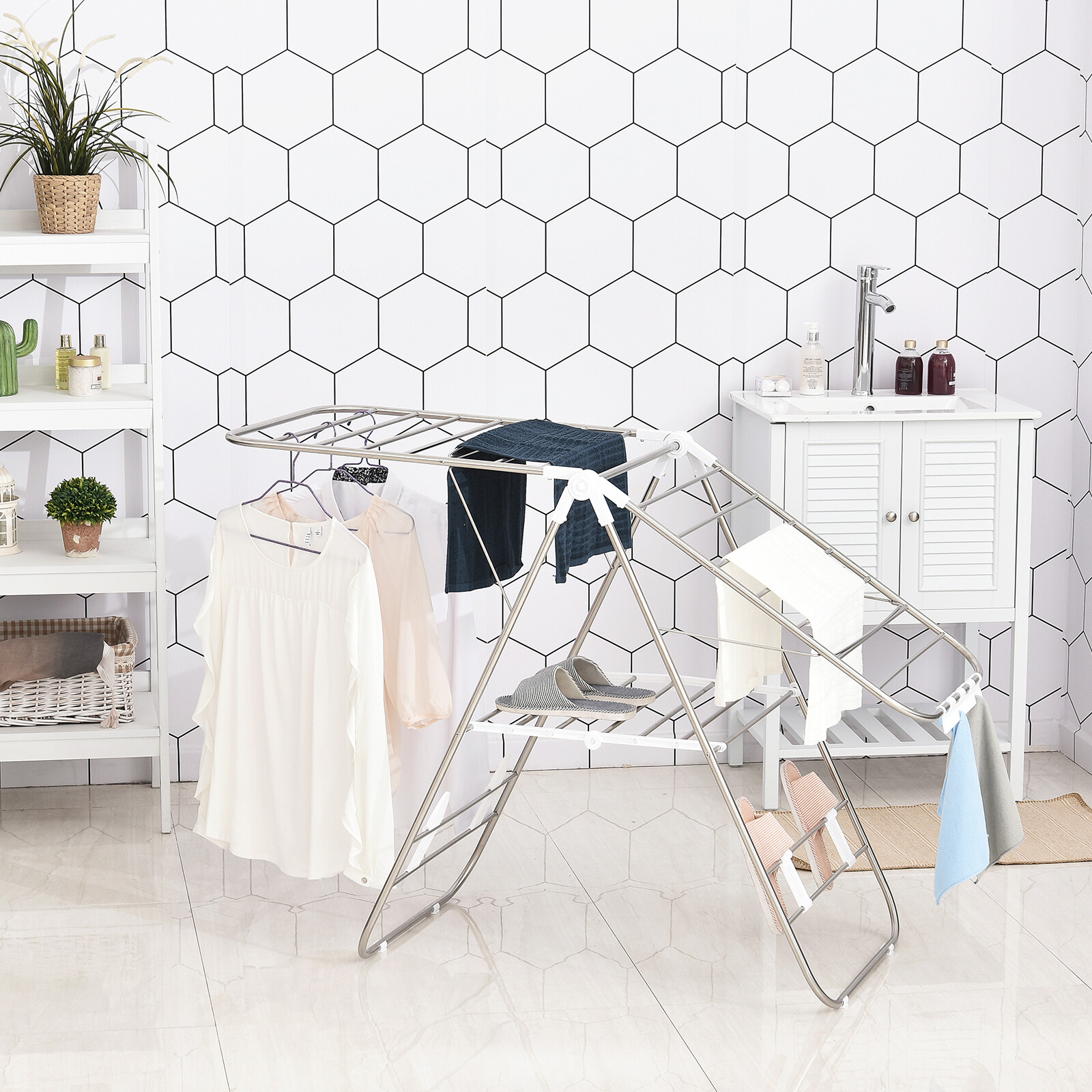 HOMCOM Wäscheständer silber Edelstahl