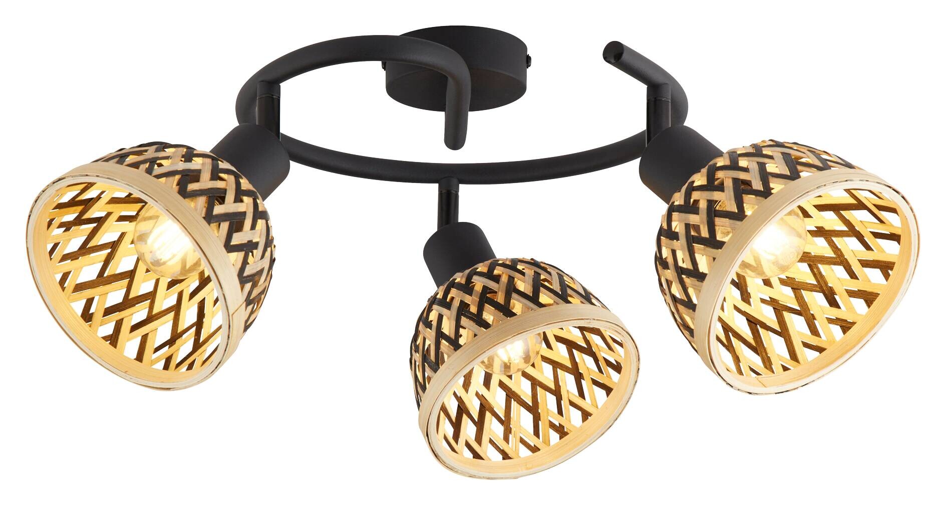 Searchlight Strahler Lance schwarz Stahl Bambus B/H/L: ca. 46x22x46 cm E14 3 Brennstellen