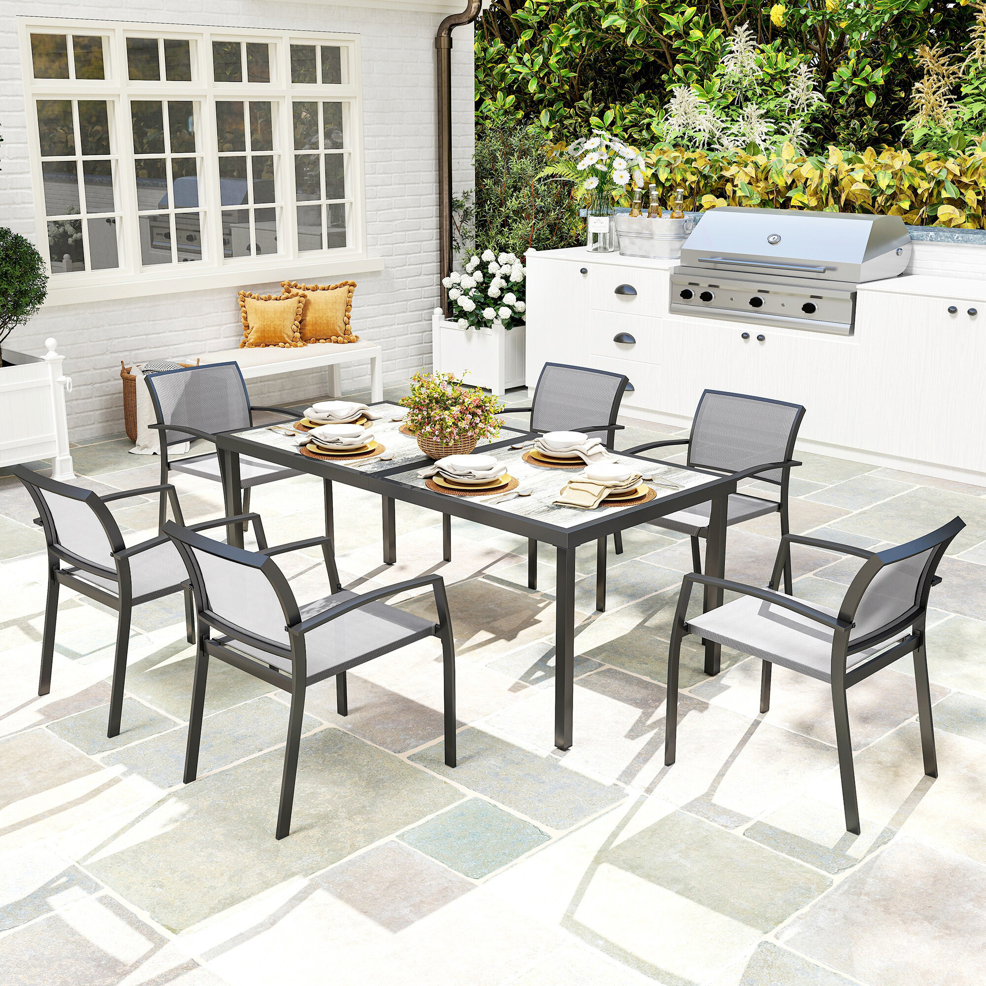 Outsunny Gartenmöbel-Set grau Kunststoff B/H/L: ca. 87x72x180 cm