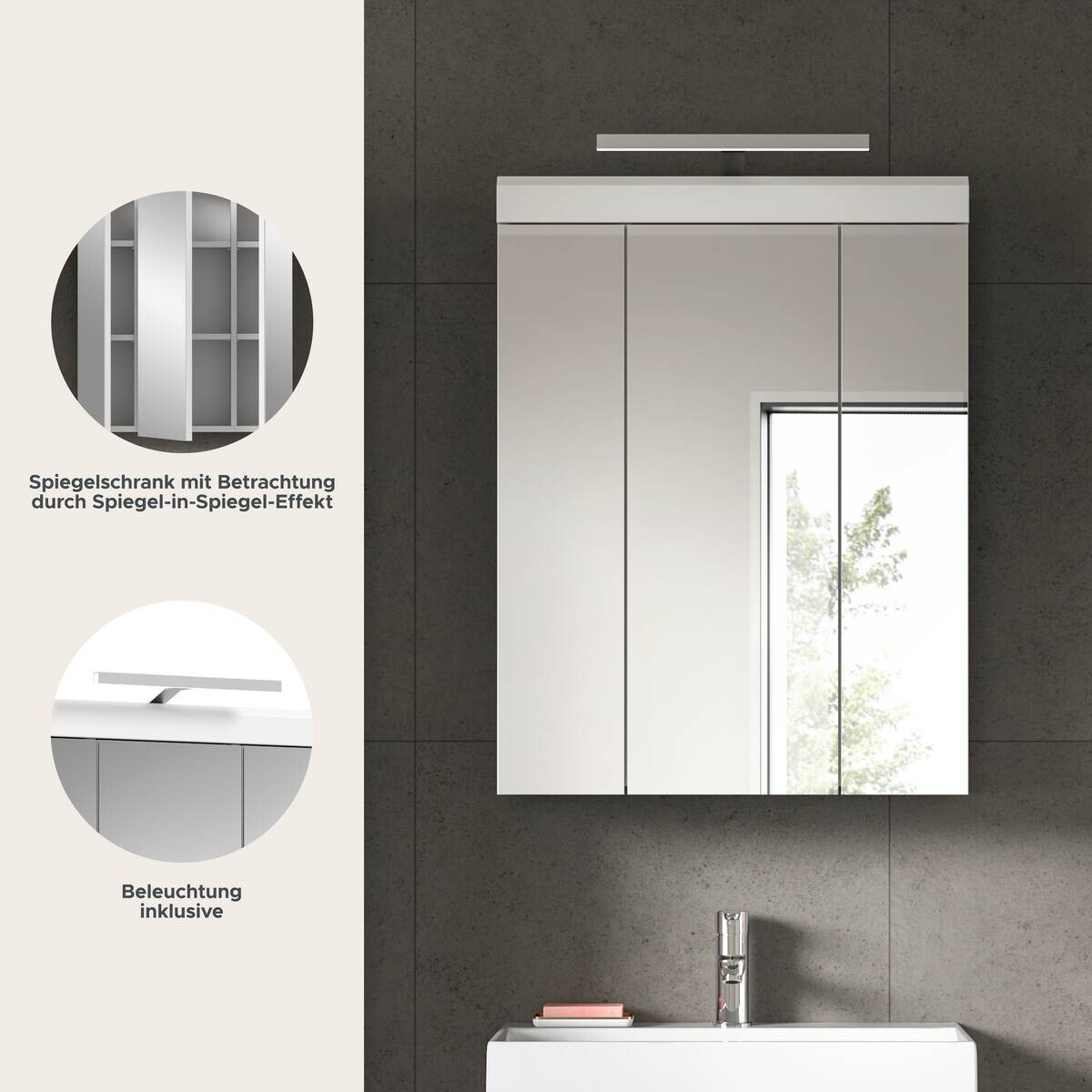 Spiegelschrank Scout weiß weiß Hochglanz B/H/T: ca. 60x79x37 cm