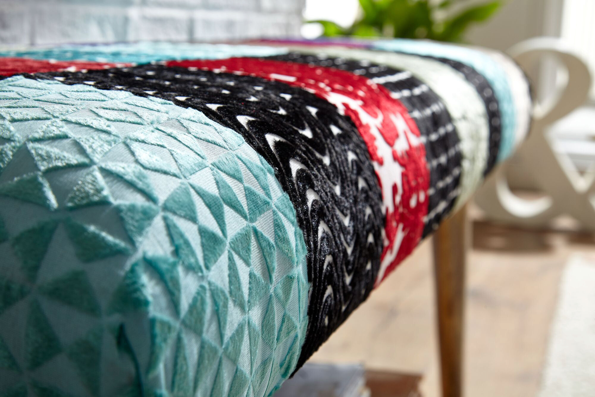 Wohnling Sitzbank bunt natur Stoff Echtholz B/H/T: ca. 117x51x38 cm