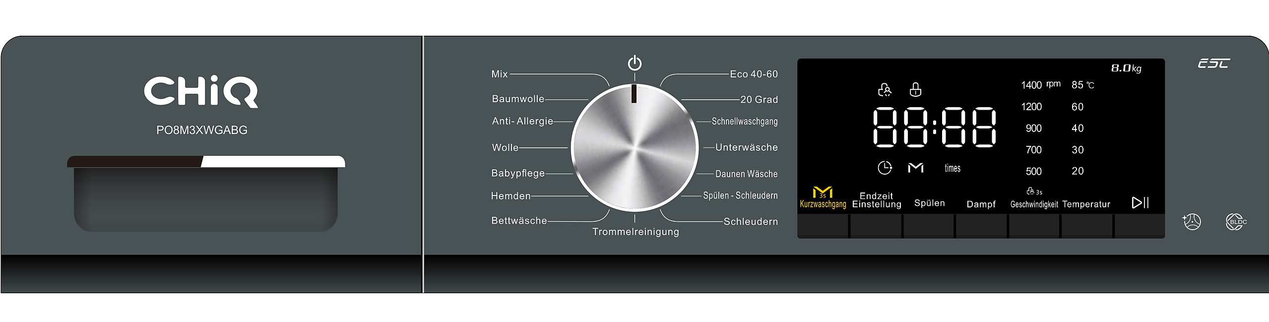 CHiQ Waschmaschine PO8M3XWGABG blau B/H/L: ca. 60x85x53 cm ca. 8 kg