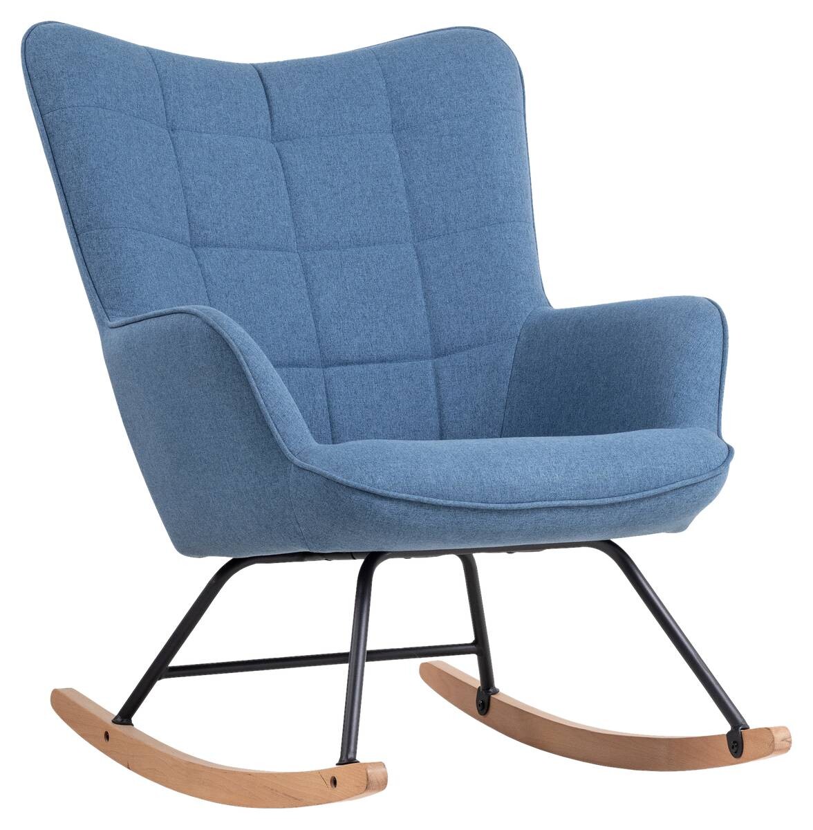 byLIVING Schaukelstuhl RICHIE blau schwarz natur Webstoff Metall Buche B/H/T: ca. 72x92x92 cm