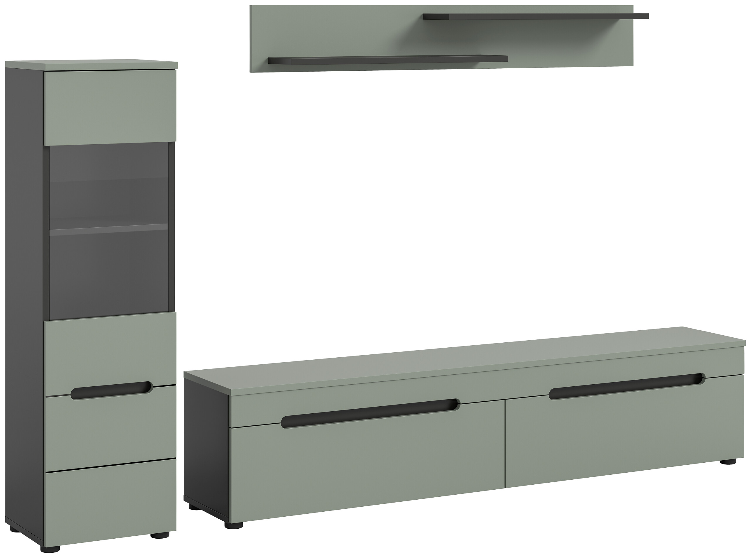 Wohnwand Canu grün basaltgrau Nachbildung B/H/T: ca. 221x141x33 cm