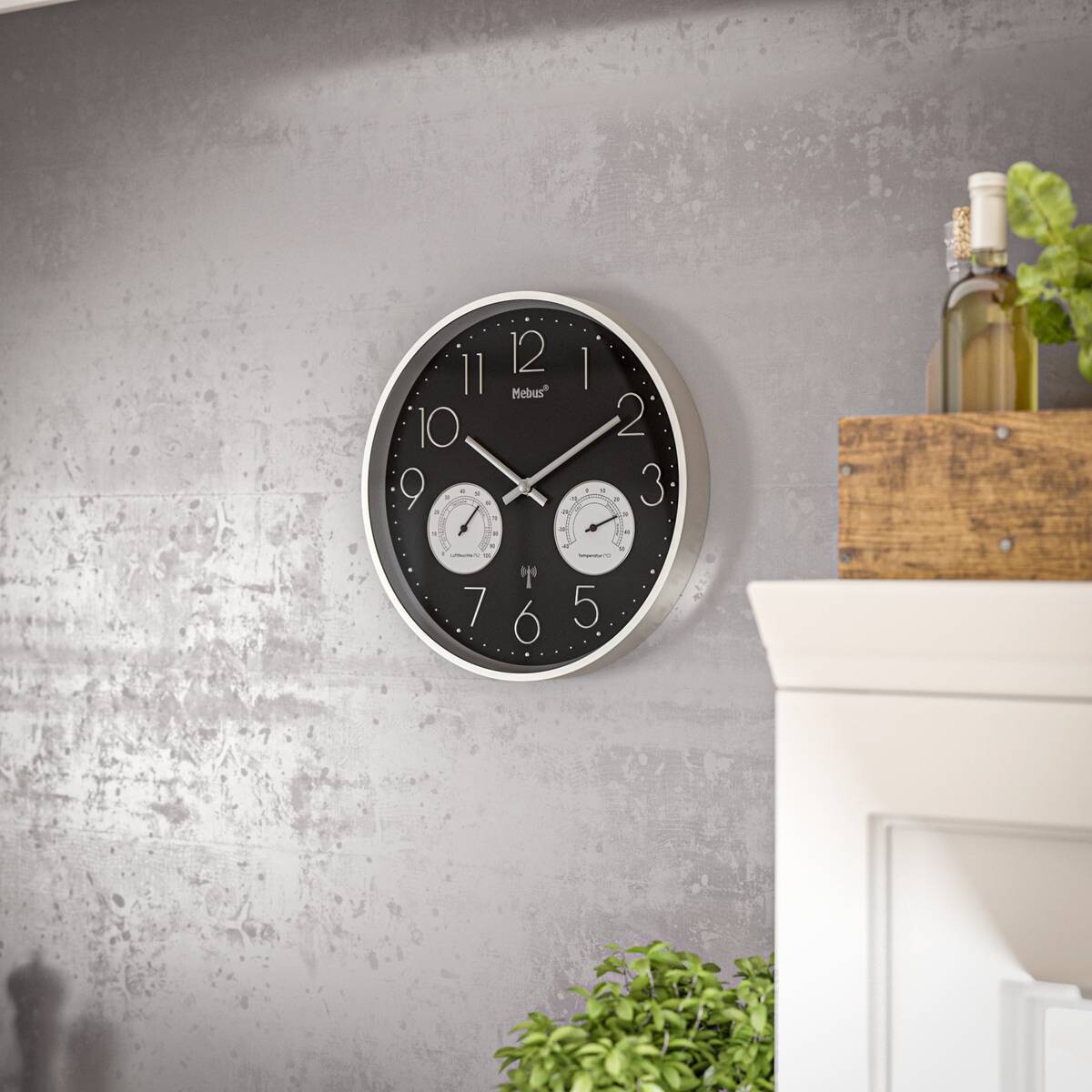 Mebus Wanduhr schwarz D: ca. 30 cm