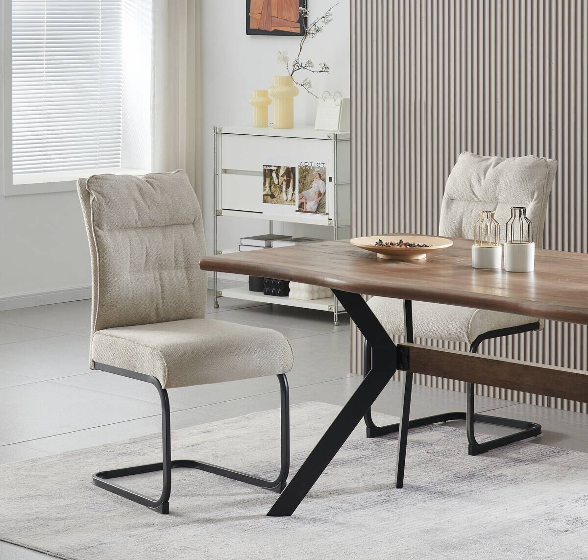 Schwingstuhl FRIEDA, 2er Set creme schwarz B/H/T: ca. 47x94x61 cm