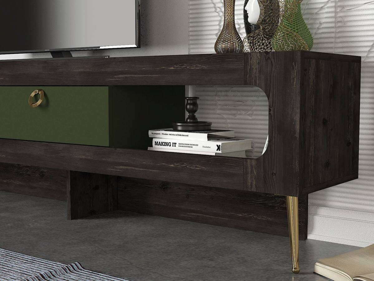 Wohnwand Milandra Rebab braun dunkelgrau dunkelgrün B/H/T: ca. 180x55x31,5 cm