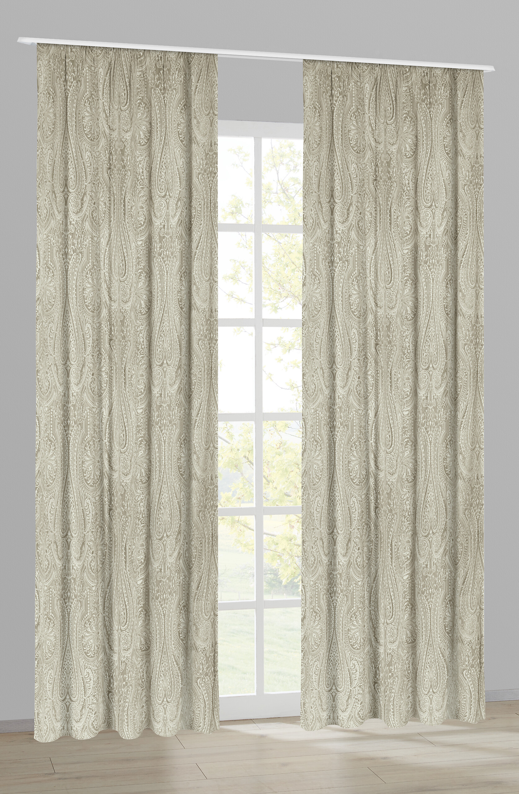 Dekovorhang Paisley taupe B/L: ca. 140x245 cm
