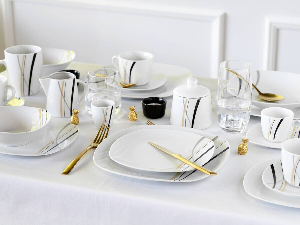 CreaTable Kombiservice Square City Line weiß Porzellan 62 tlg.