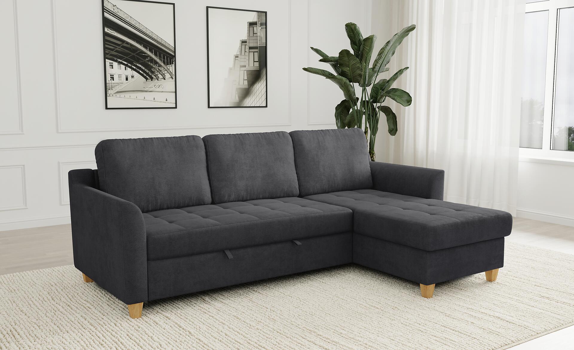 Ecksofa mit Bettfunktion und Bettkasten dunkelgrau Microfaser B/H/T: ca. 231x86x150 cm Ecksofa mit Bettfunktion und Bettkasten dunkelgrau Microfaser B/H/T: ca. 231x86x150 cm