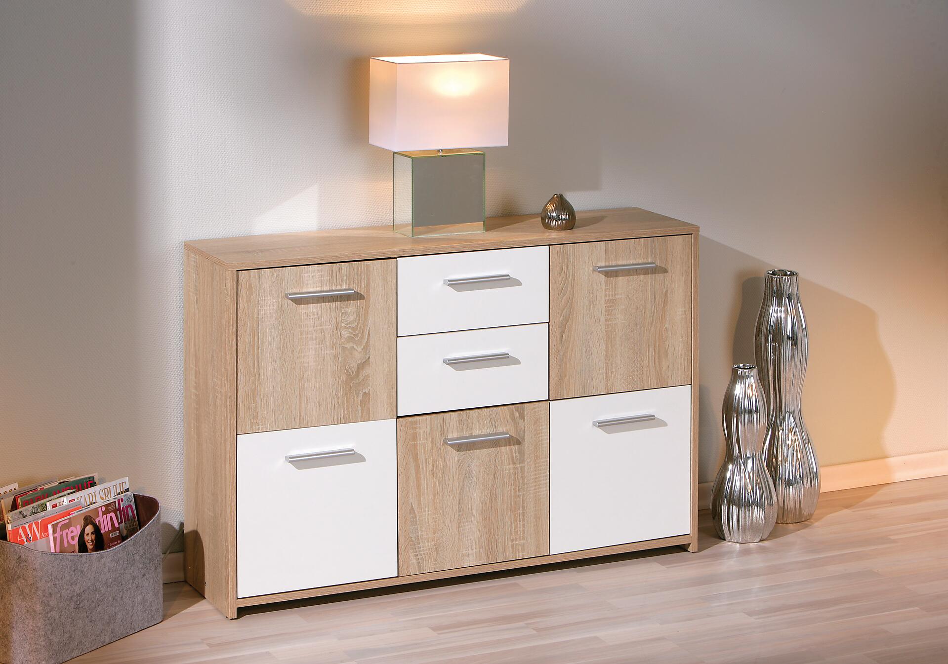 Kommode Elvezia Eiche Sonoma Nachbildung weiß B/H/T: ca. 115x77x30 cm