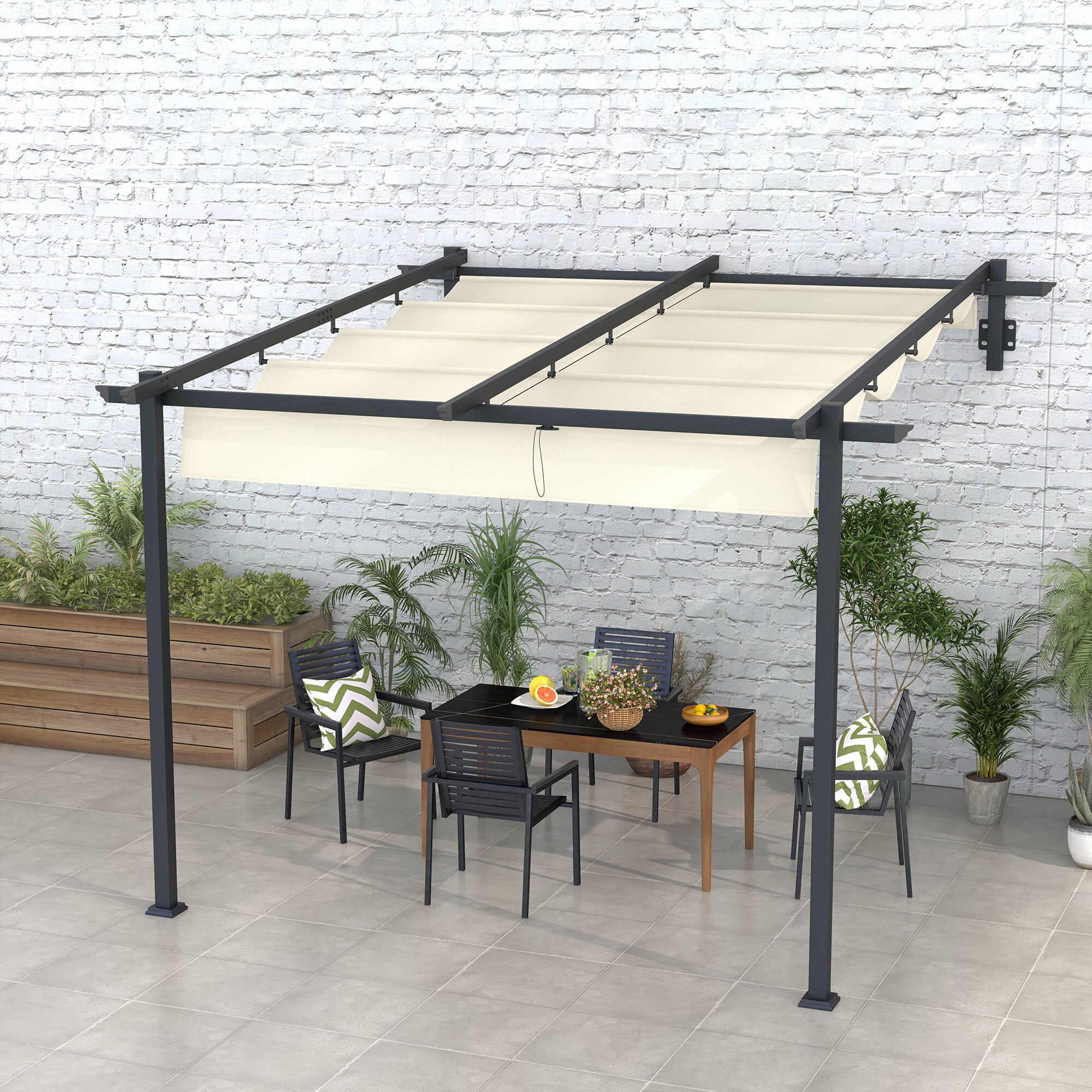 Outsunny Pergola cremeweiß Polyester B/H/L: ca. 297x230x297 cm