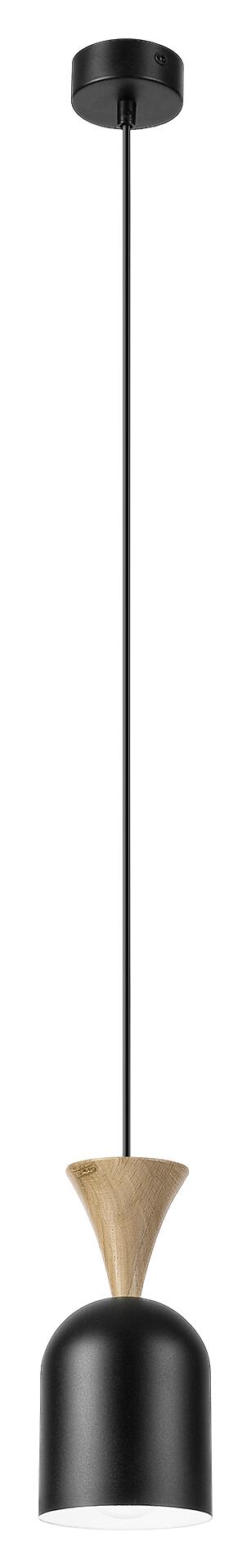 Lamkur Hängeleuchte schwarz Eiche Stahl Holz B/H/L: ca. 11x102x11 cm E27 1 Brennstellen