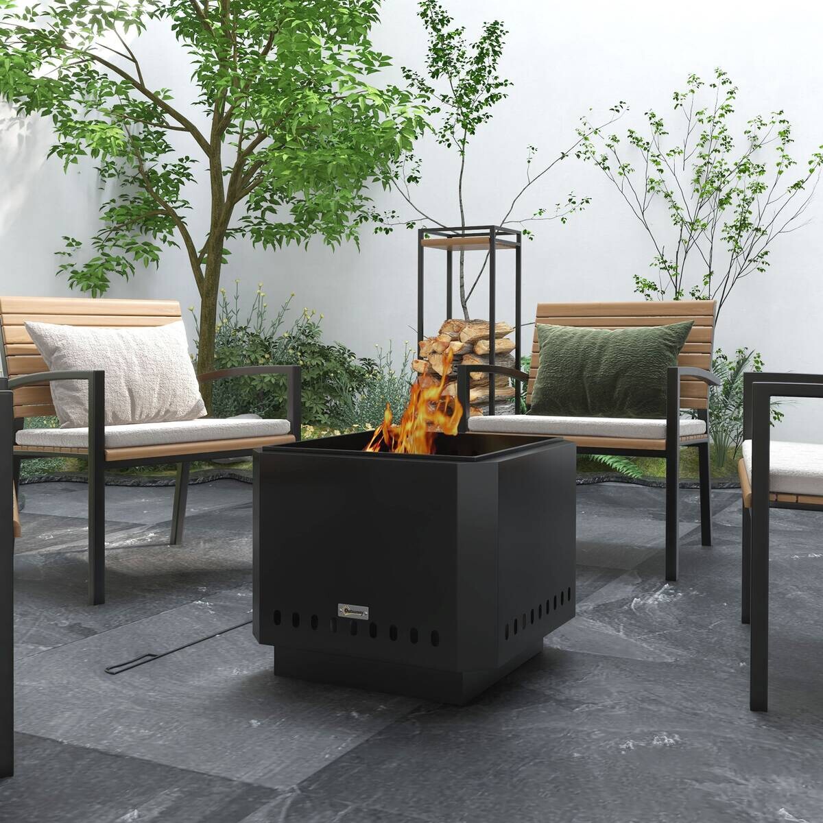 Outsunny Feuerschale schwarz Metall B/H/L: ca. 48x41x48 cm