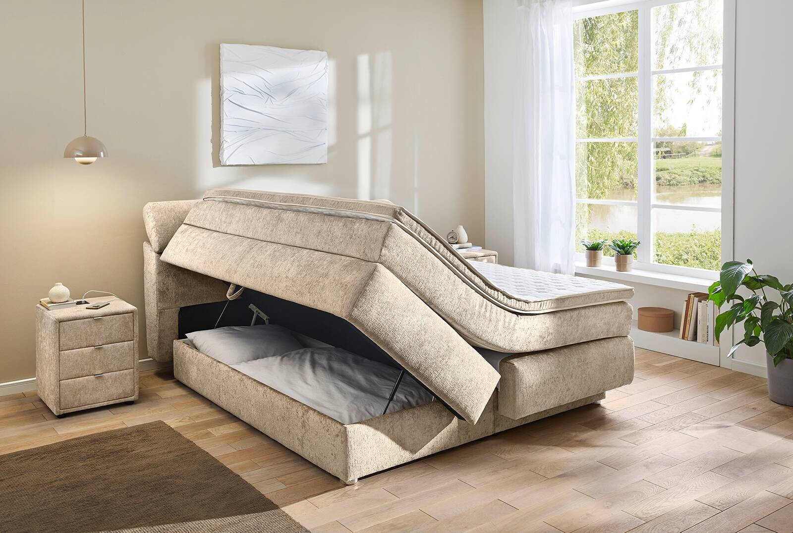 Boxspringbett beige Liegefläche B/L: ca. 180x200 cm