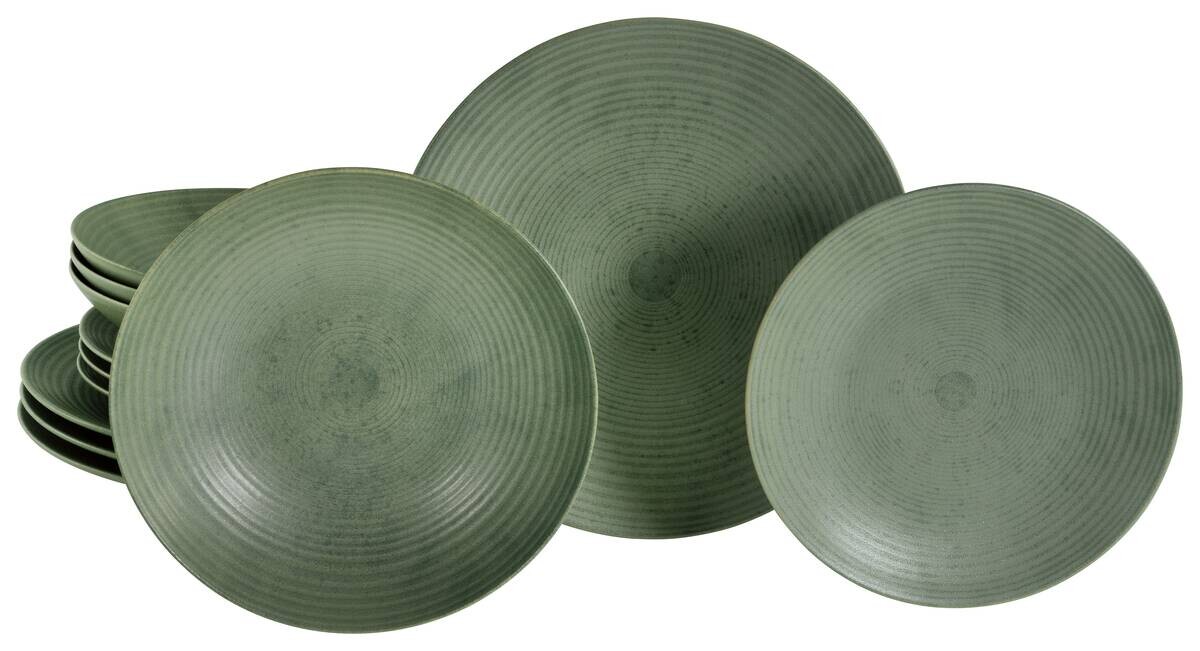 CreaTable Tafelservice Catania Eukalyptus grün Steinzeug 12 tlg.
