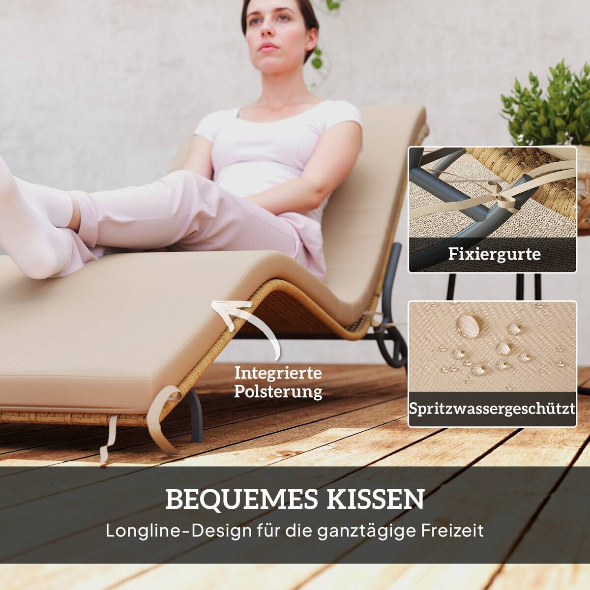 Outsunny Rattan-Sonnenliege beige Polyethylen B/H/L: ca. 63x76x166 cm
