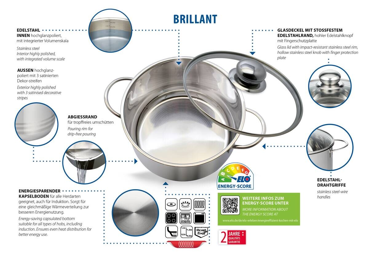 ELO Großraumtopf Basic silber Edelstahl B/H/L: ca. 0,255x0,24x0,325 cm