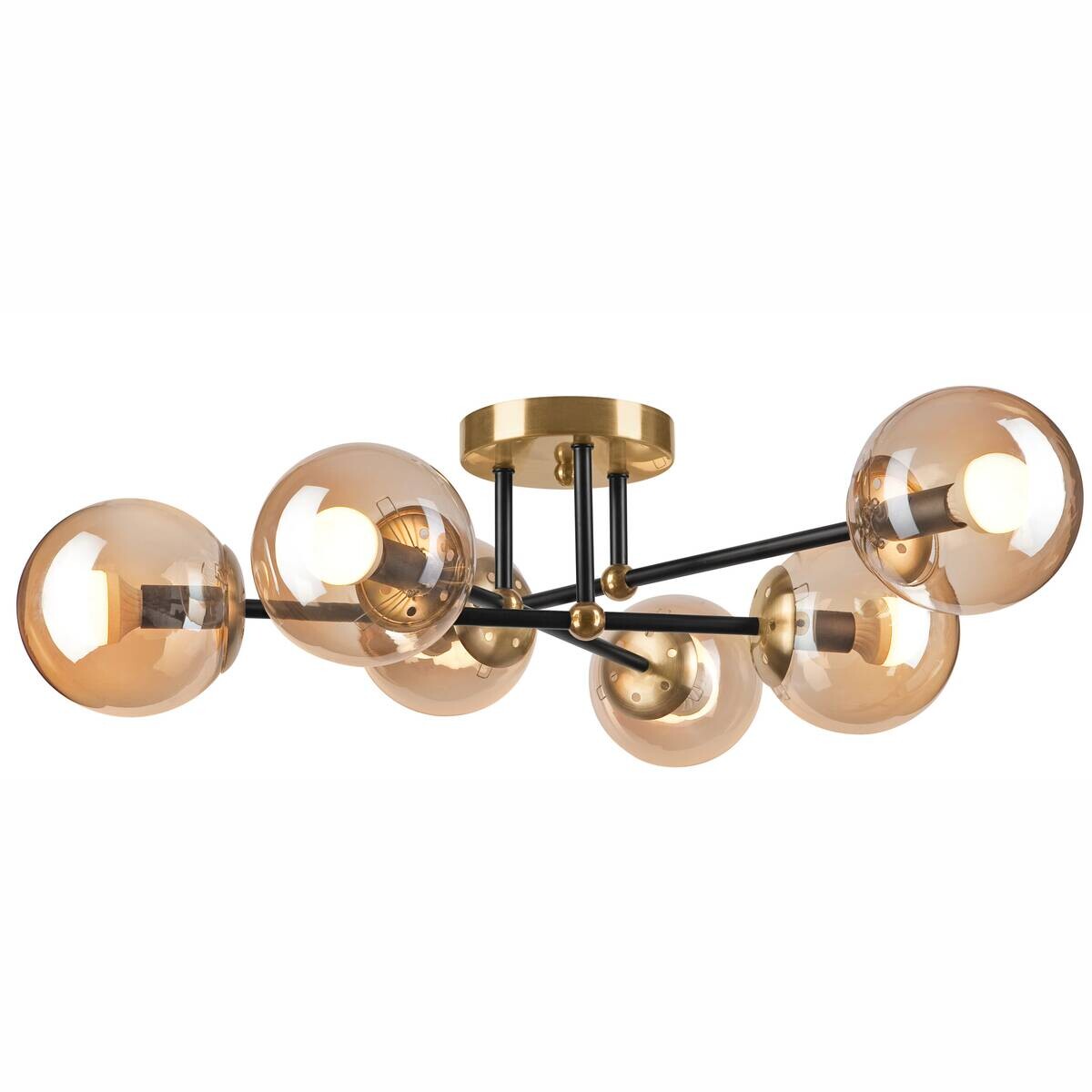 Lamkur Aufbauleuchte Malena gold schwarz Stahl Glas B/H/L: ca. 64x20x64 cm E14 6 Brennstellen