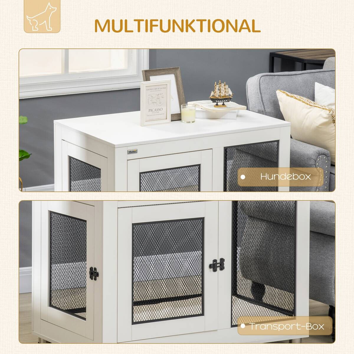 PawHut Hunde-Zubehör weiß Spanplatte B/H/L: ca. 60x94x71,5 cm