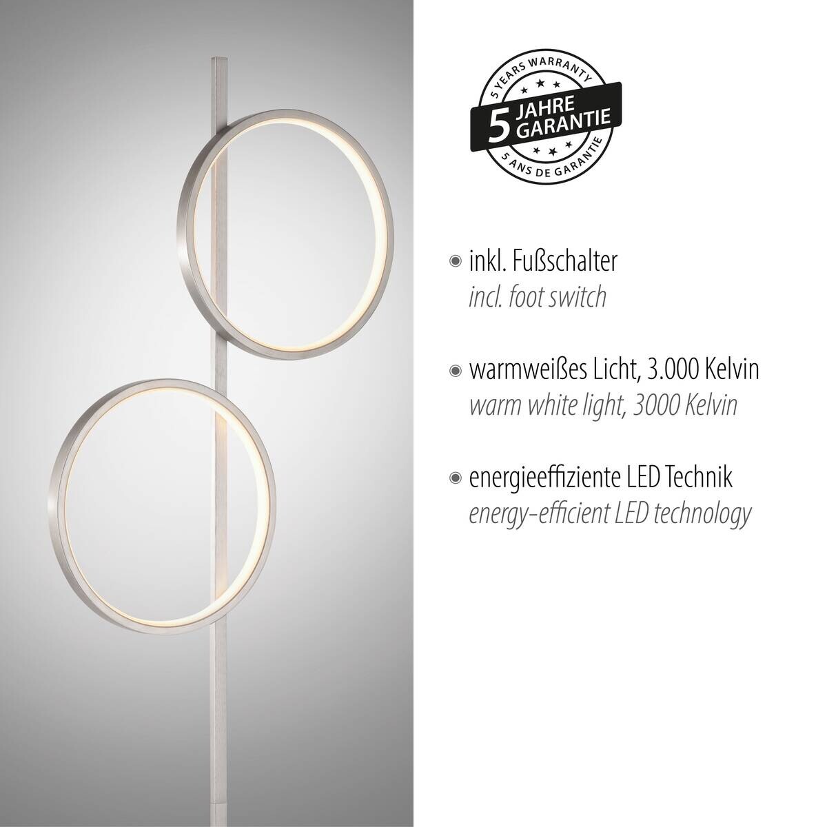 Just Light LED Stehleuchte Mini-Ritus silber Eisen 2 Brennstellen