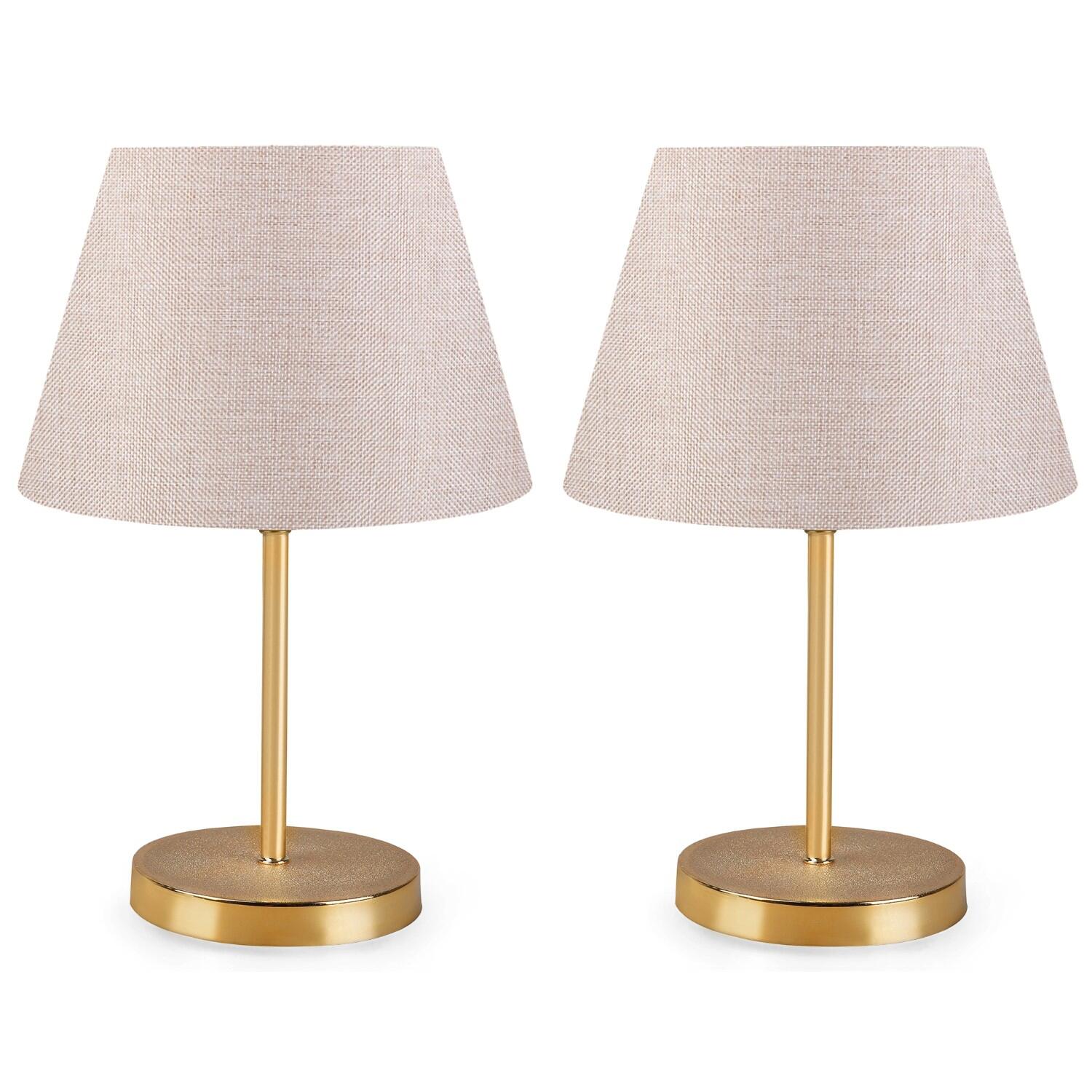 Opviq Tischleuchte creme PVC Metall B/H/L: ca. 22x37x22 cm E27 2 Brennstellen