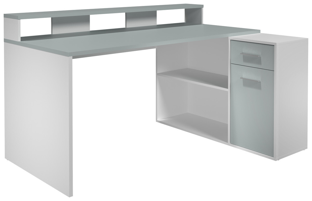 Schreibtisch Gamer hellgrau matt weiß matt B/H/T: ca. 160x92x115 cm