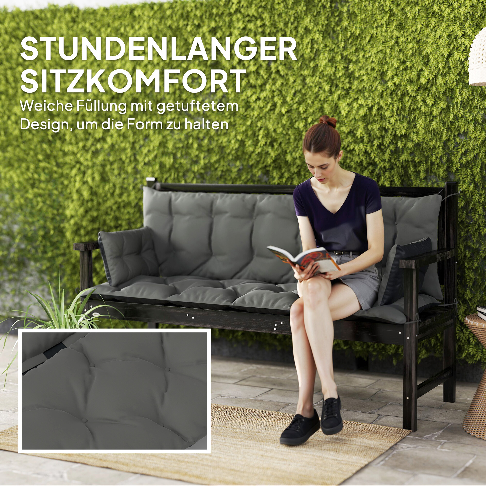 Outsunny Sitzkissen-Set schwarz Polyester B/H/L: ca. 110x8x180 cm