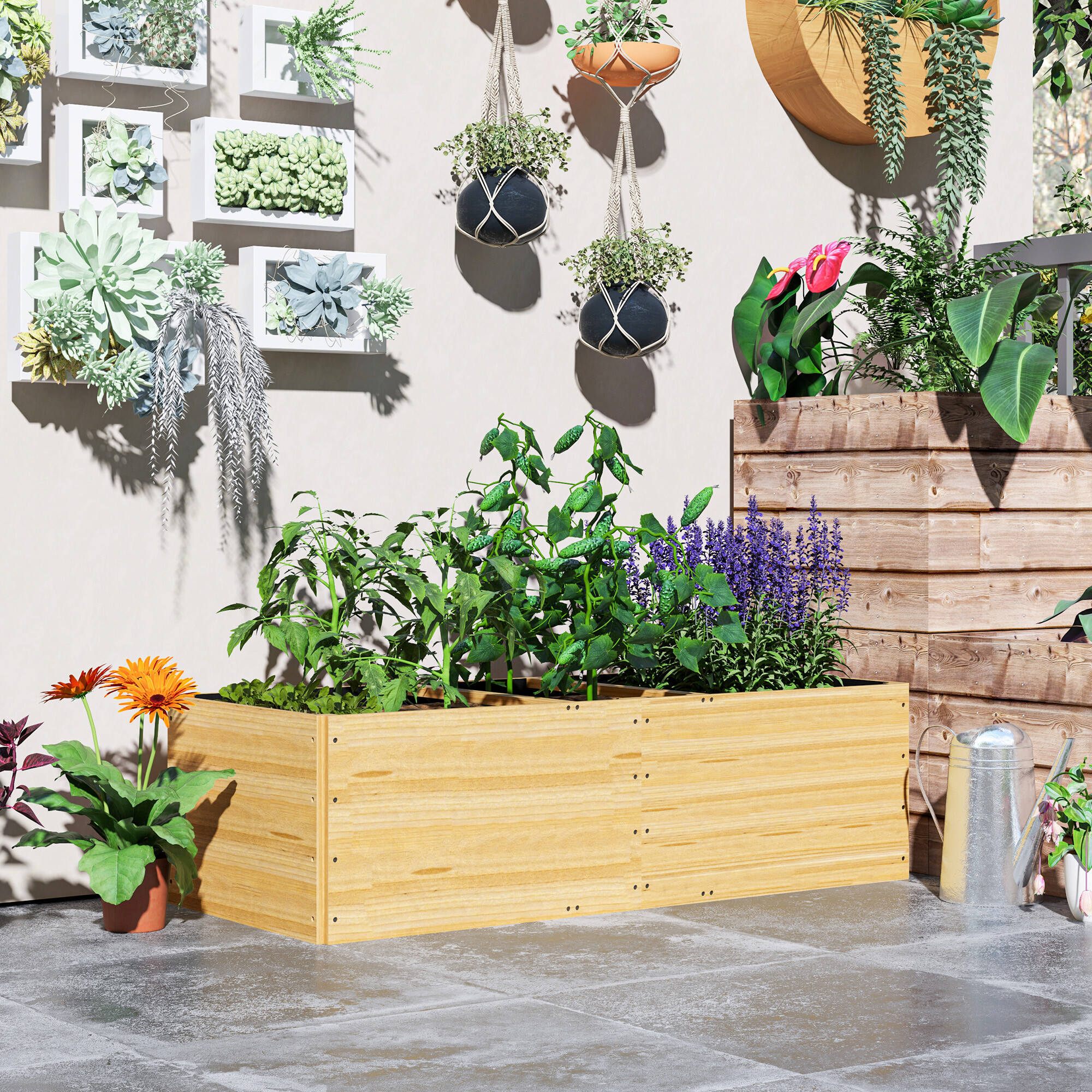 Outsunny Hochbeet natur Holz B/H/L: ca. 60x40x140 cm