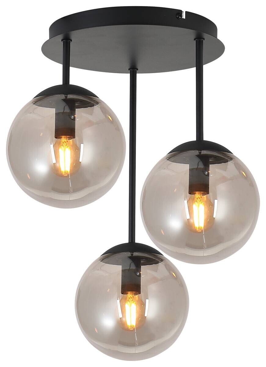 POCOline Deckenleuchte schwarz Rauch Metall Glas H/D: ca. 42x34,5 cm E14 3 Brennstellen