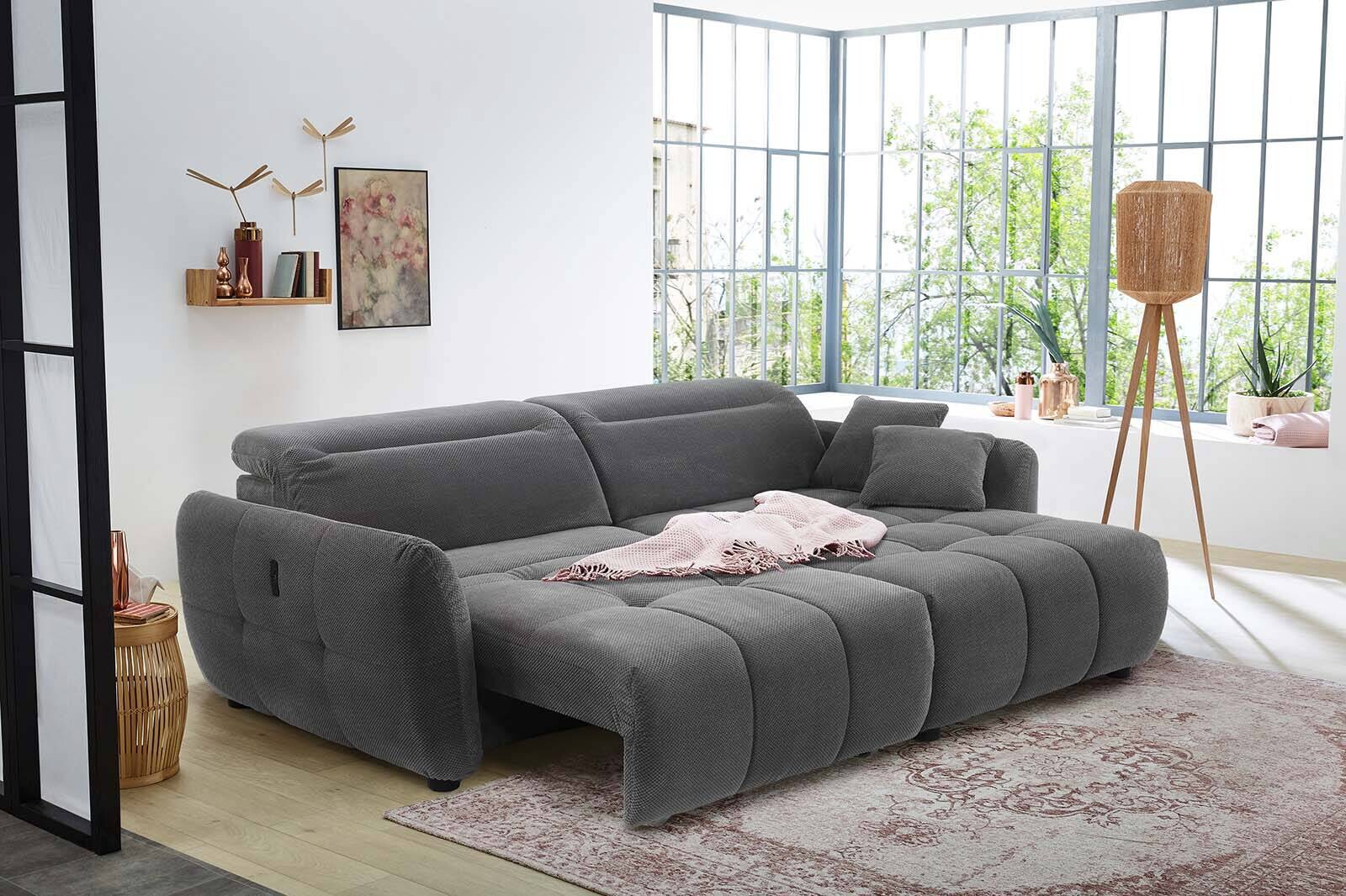 Ecksofa mit elektrischer XXL Sitztiefenverstellung grau Kord B/H/T: ca. 260x106x191 cm