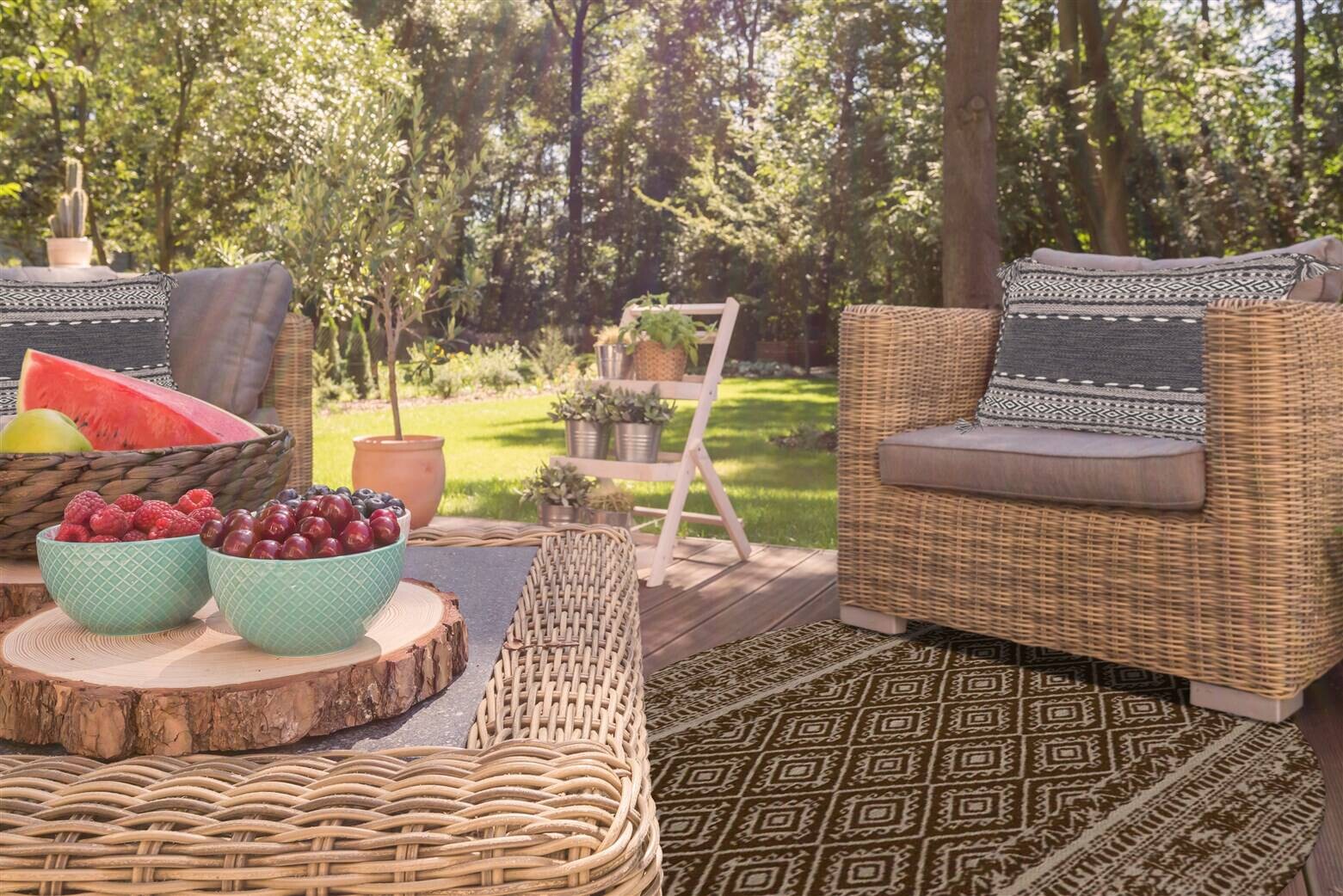 Kayoom Flachgewebeteppich Sunny 110 braun B/L: ca. 120x120 cm