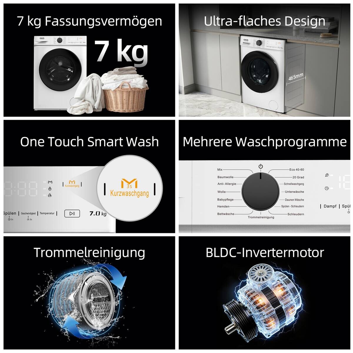 CHiQ Waschmaschine FL70121M3XWGAPO weiß B/H/T: ca. 60x84,7x46,5 cm ca. 7 kg