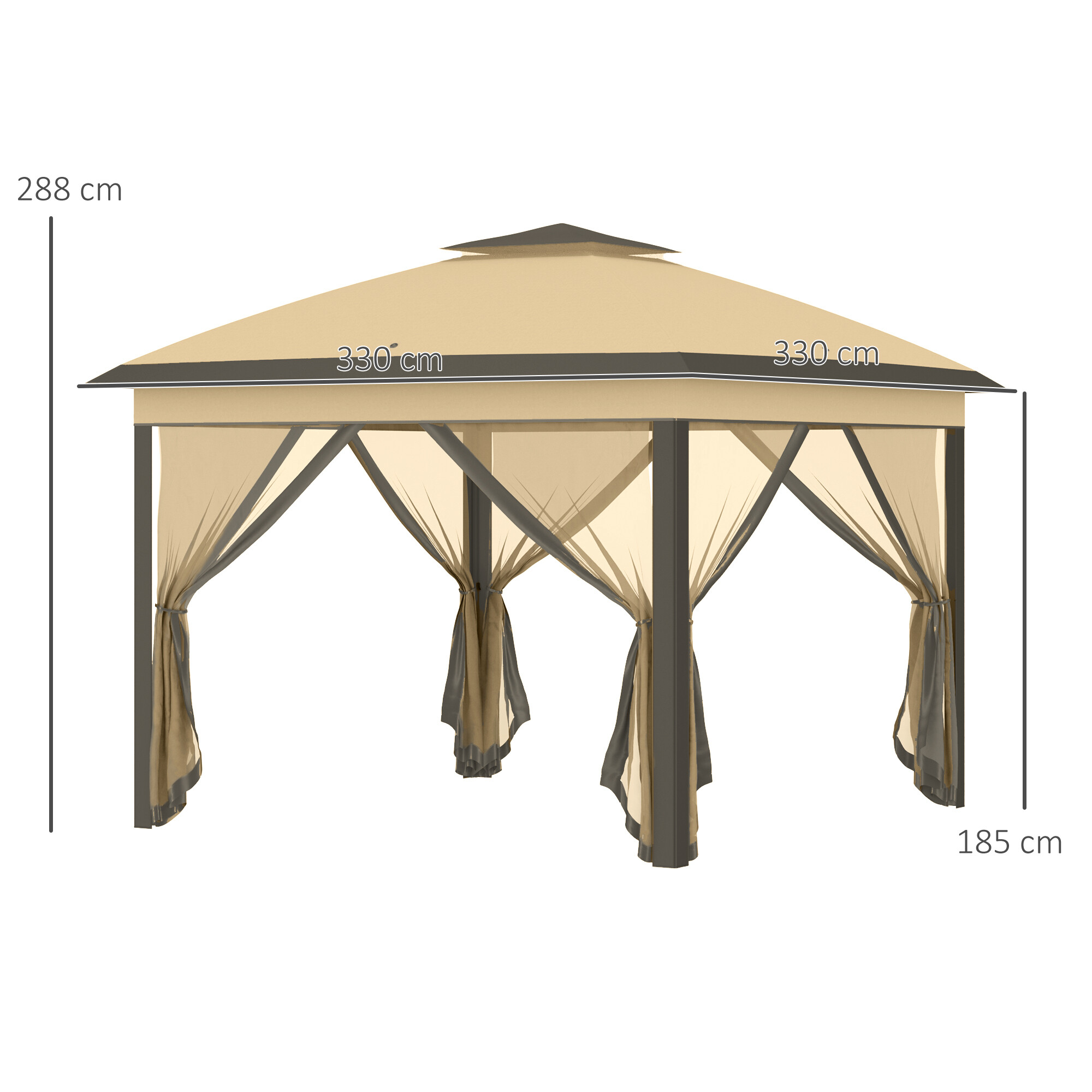 Outsunny Pavillon beige Metall B/H/L: ca. 330x288x330 cm