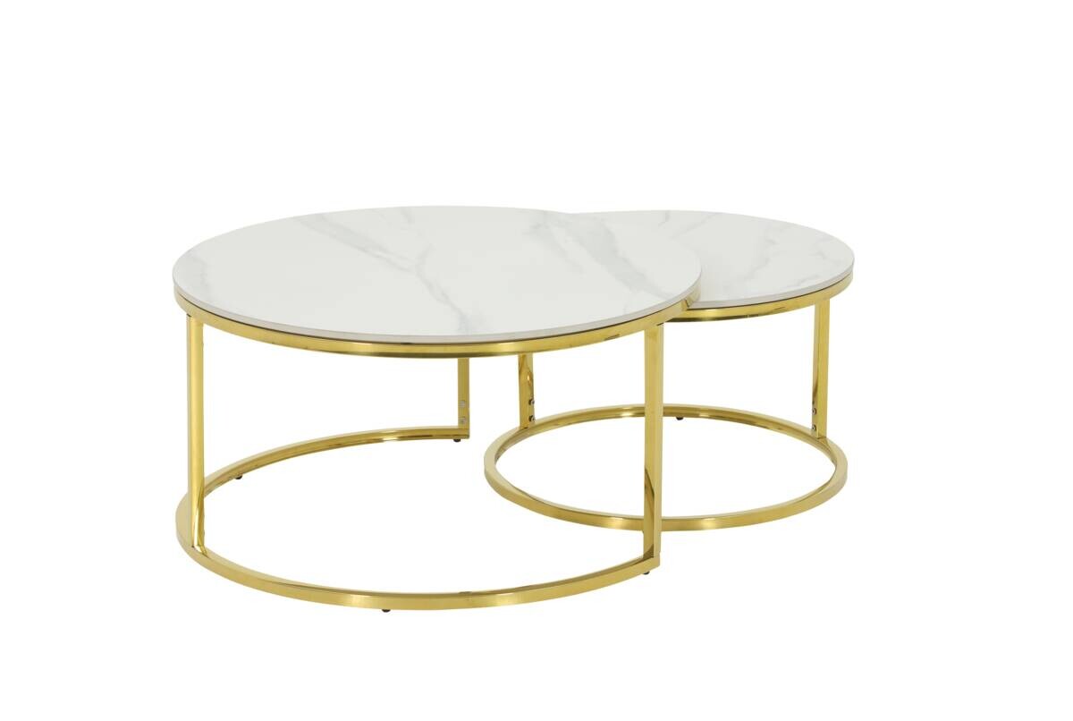 Hela Couchtisch Joel Marmoroptik weiß gold Metall Stein H/D: ca. 41x80 cm