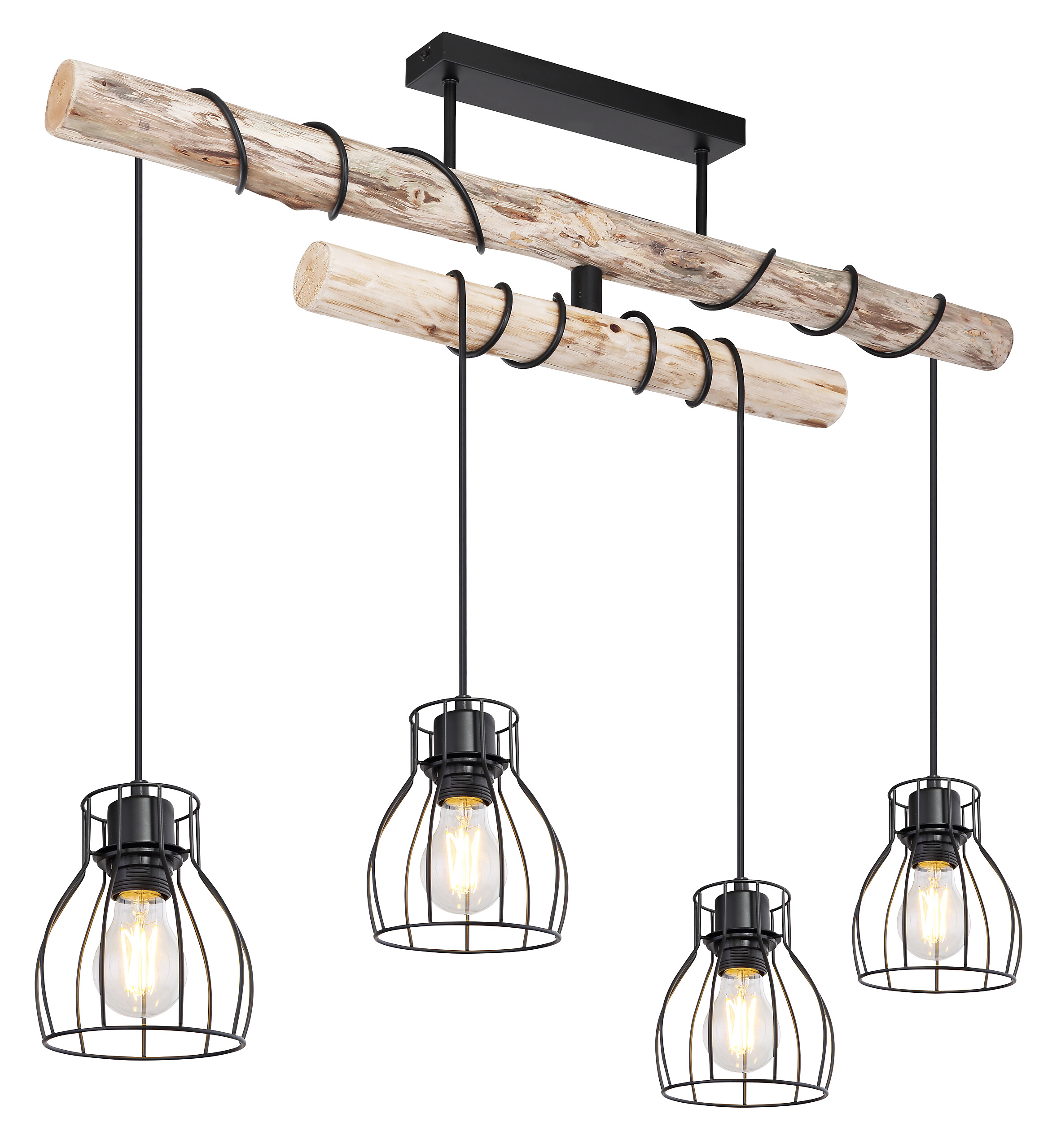 GLOBO Deckenleuchte Mina schwarz natur Metall Holz B/H/T: ca. 90x100x14 cm E27 4 Brennstellen