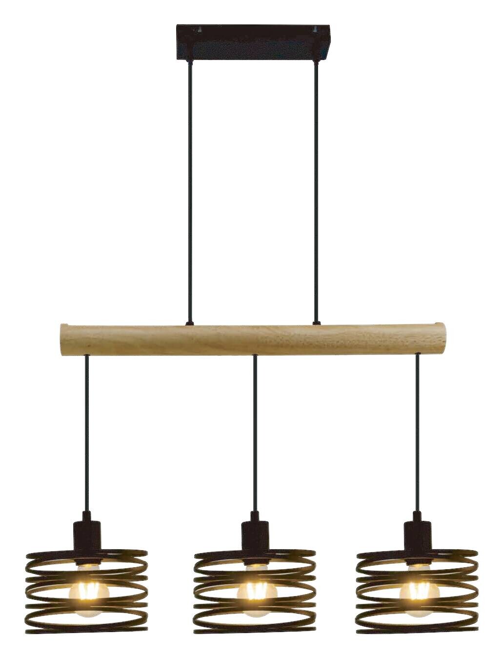 POCOline Pendelleuchte Lya Holz Metall B/H: ca. 70x120 cm E27 3 Brennstellen