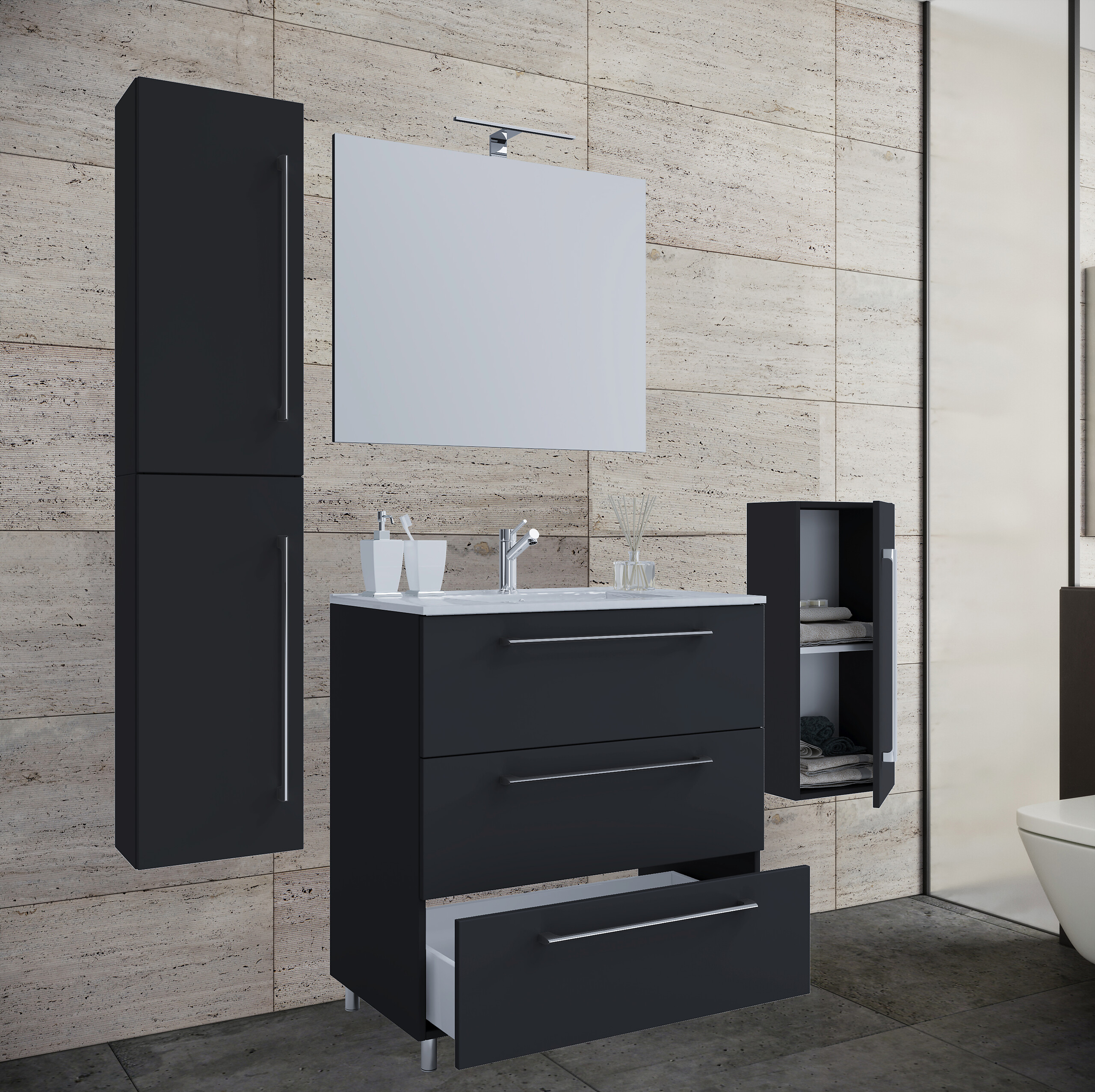 Waschplatz 5tlg-Schubo schwarz B/H/T: ca. 60x86x46 cm