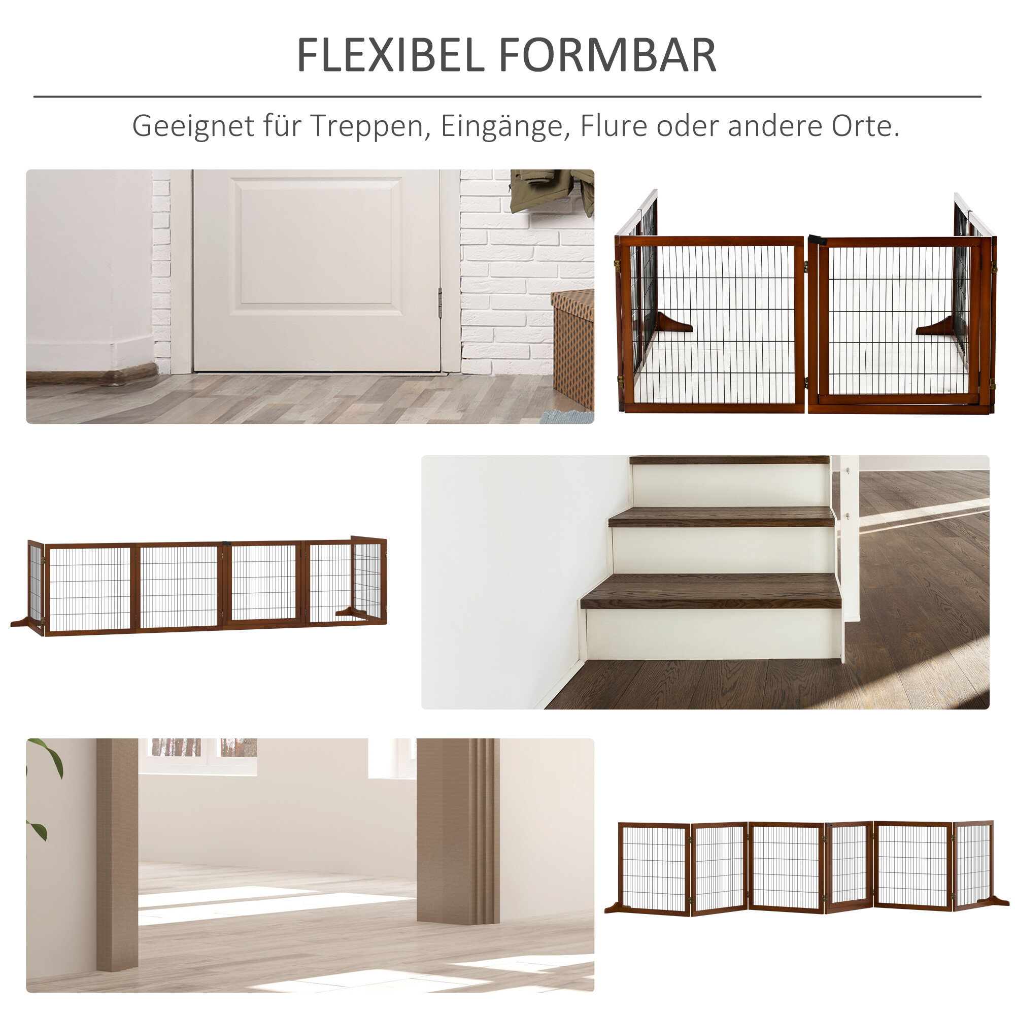 PawHut Absperrgitter kaffee Kiefer B/H/L: ca. 36x70x432 cm