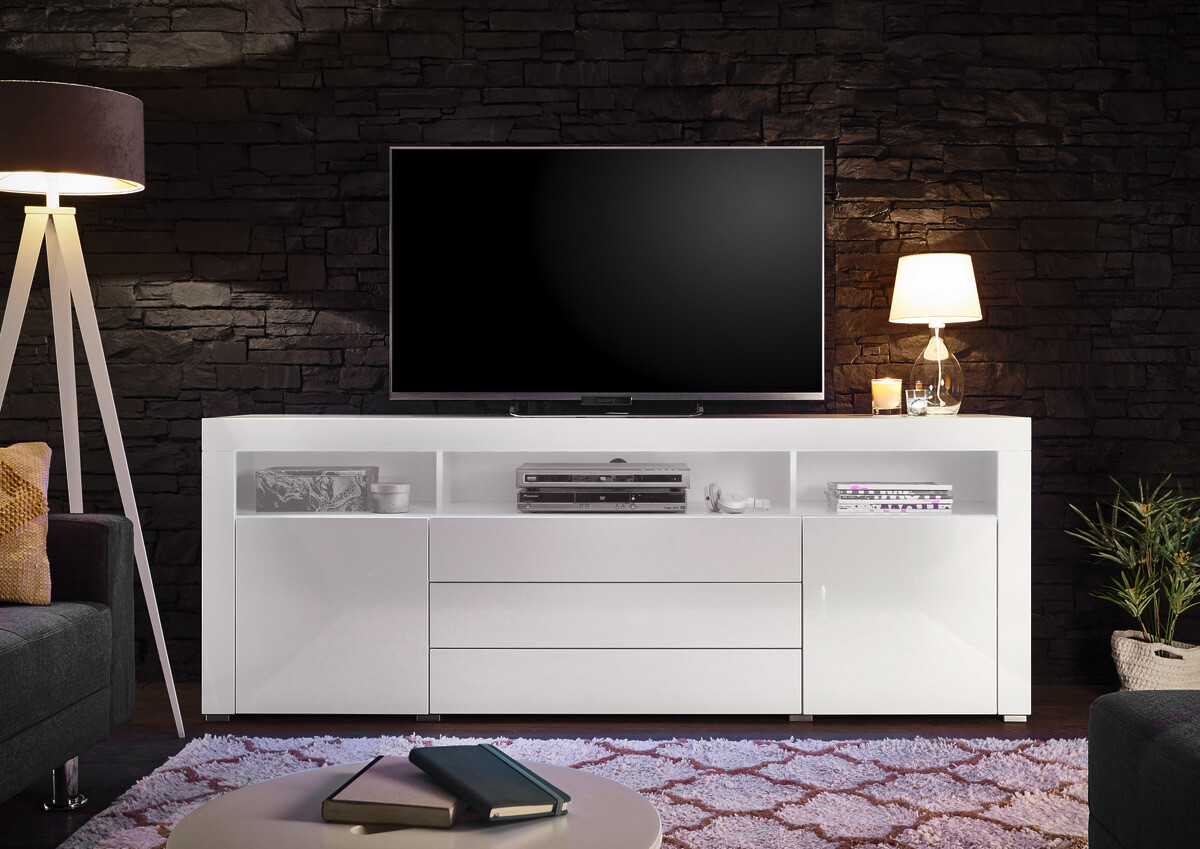 TV-Highboard Goal weiß Hochglanz B/H/T: ca. 200x74x44 cm