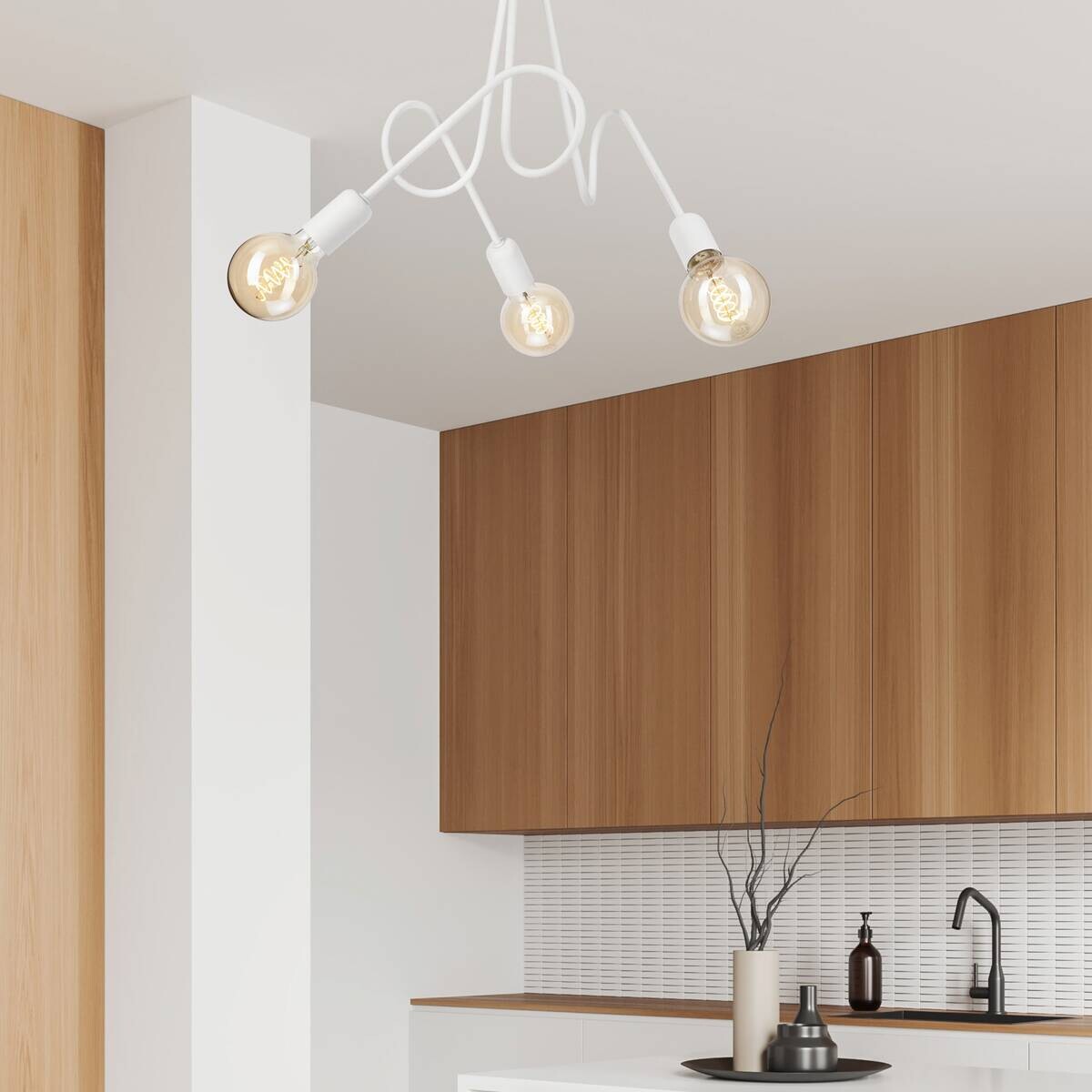 Lamkur Kronleuchter weiß Stahl B/H/L: ca. 39x54x54 cm E27 3 Brennstellen